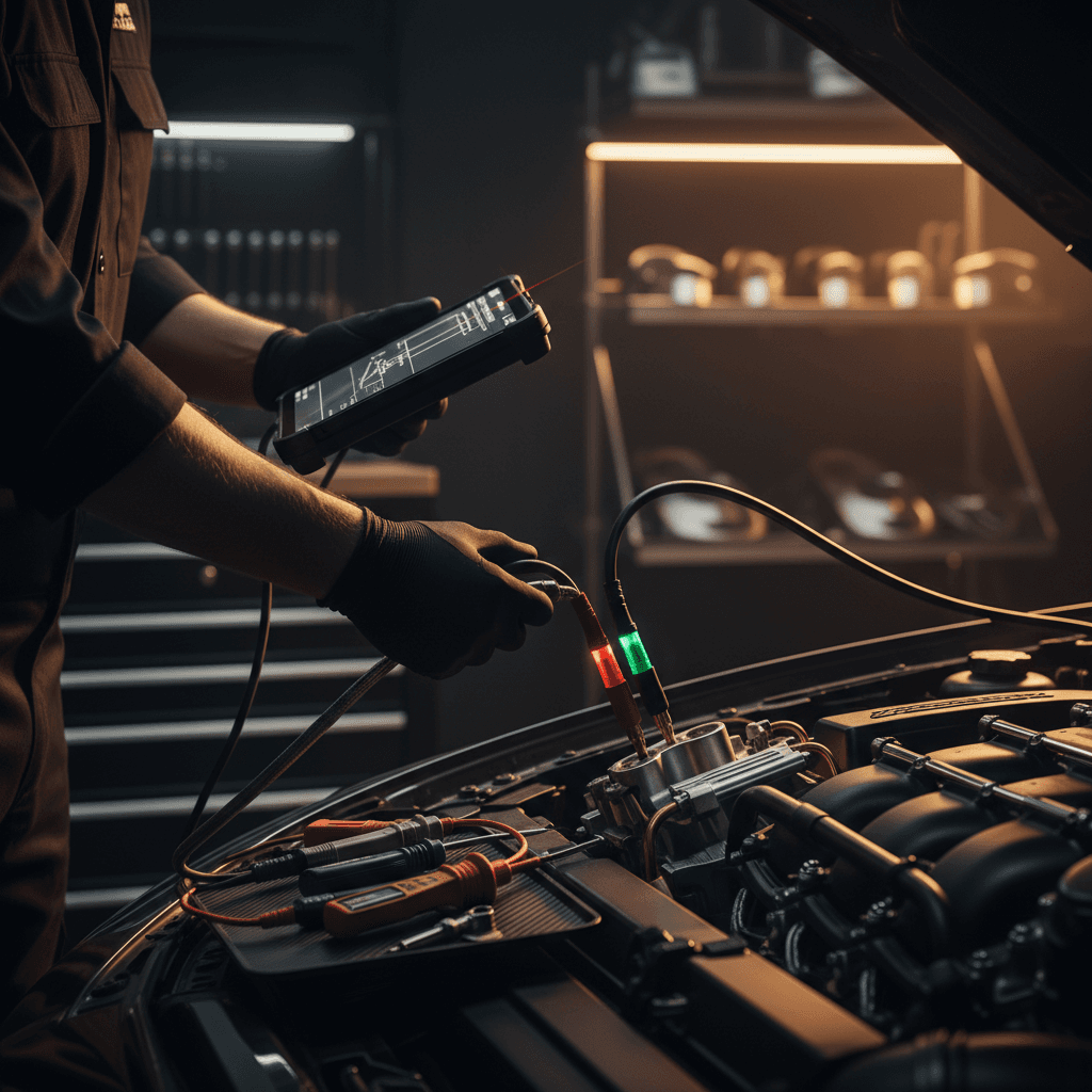 Technician inspecting minor dent damage