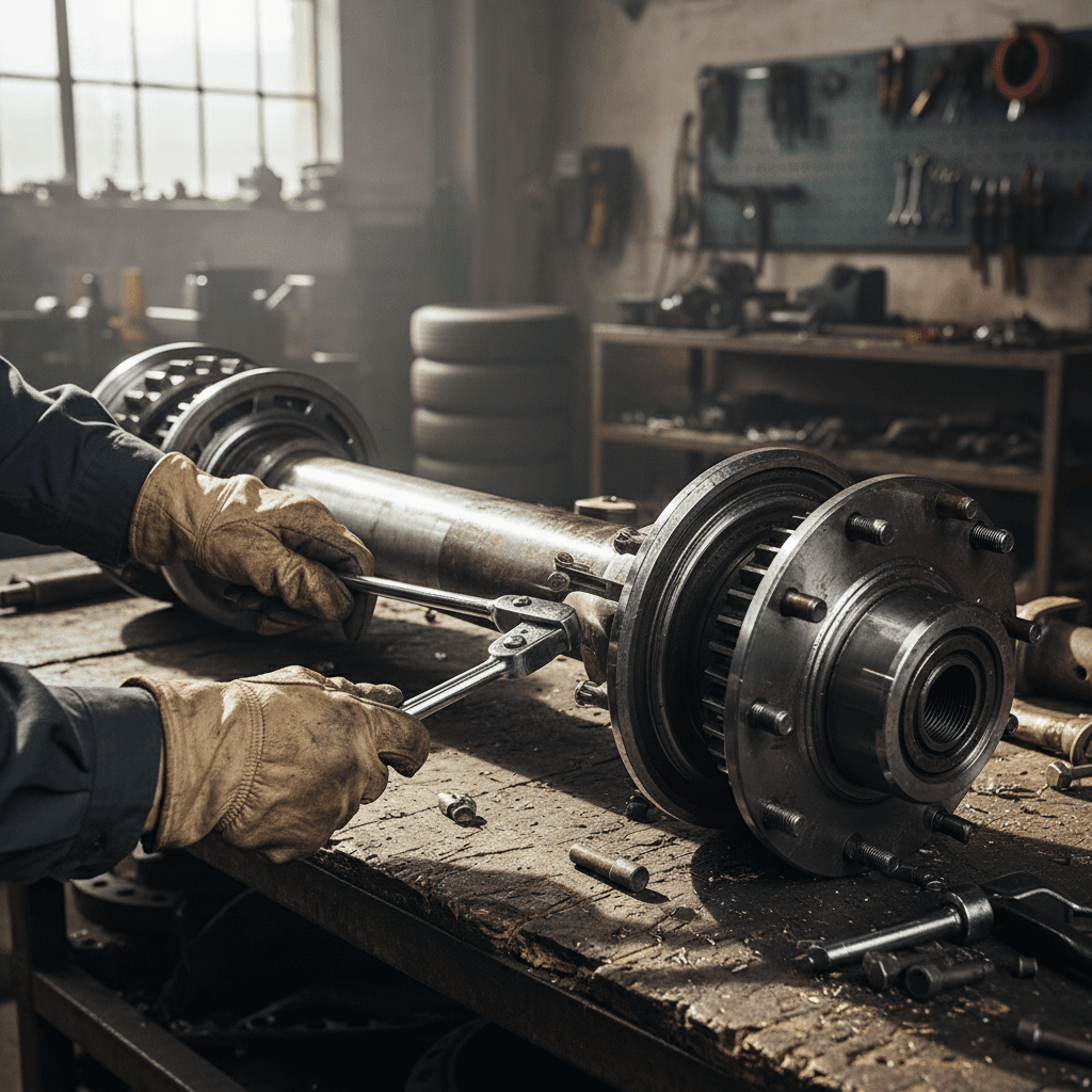 Vehicle in frame straightening bay