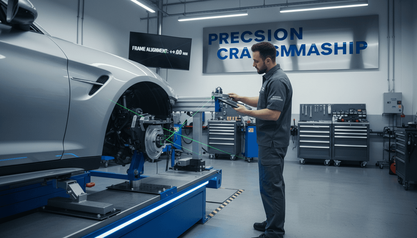 Vehicle on frame straightening equipment